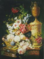 Van Spaendock - cesto di fiori e vaso di pietra - dim.:60x80