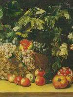 maestro della collezione Acquavella - canestro di frutta e vaso di fiori - dim.:60x80